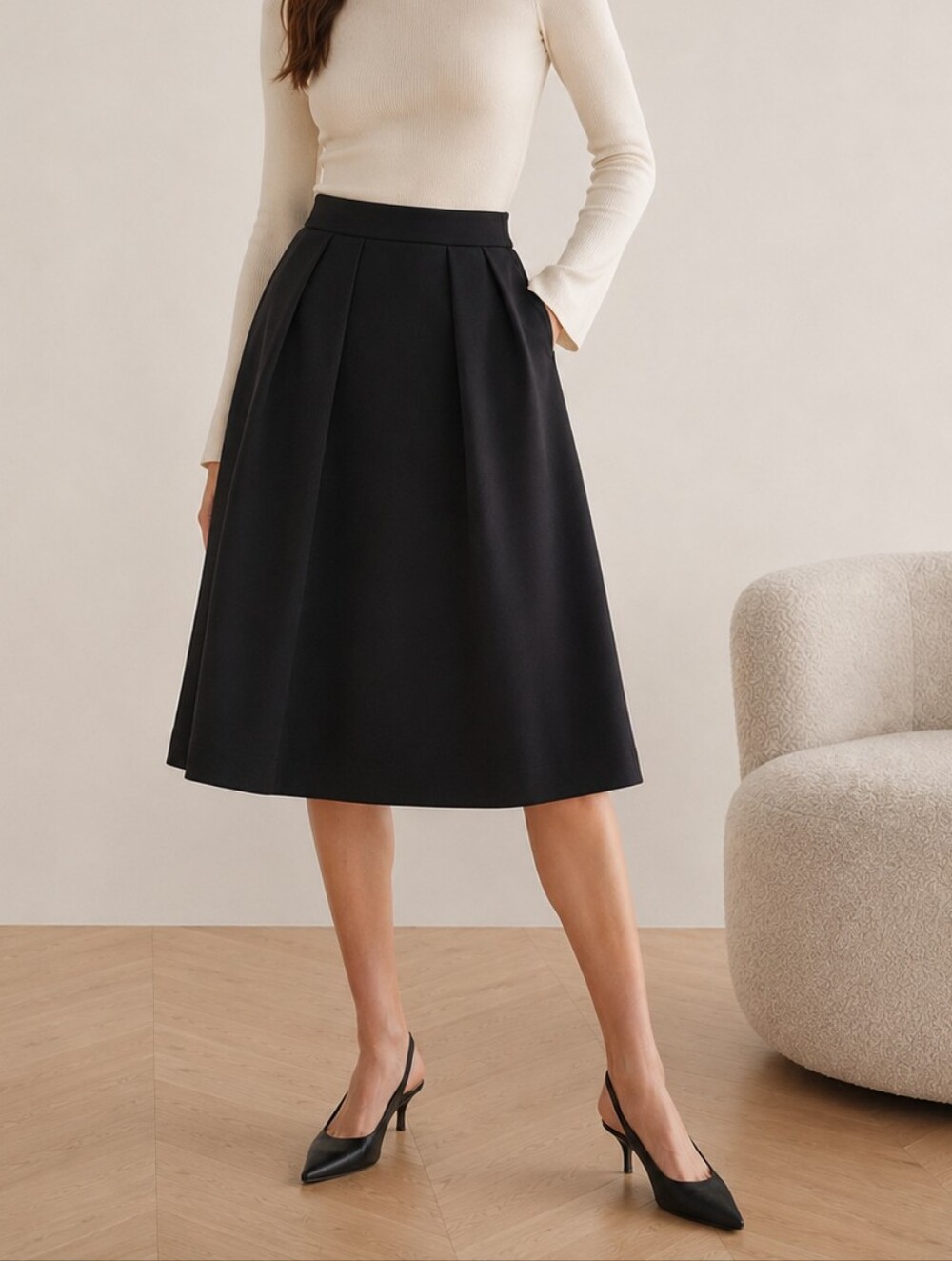 Pink Tartan Black A-Line Pleated Skirt